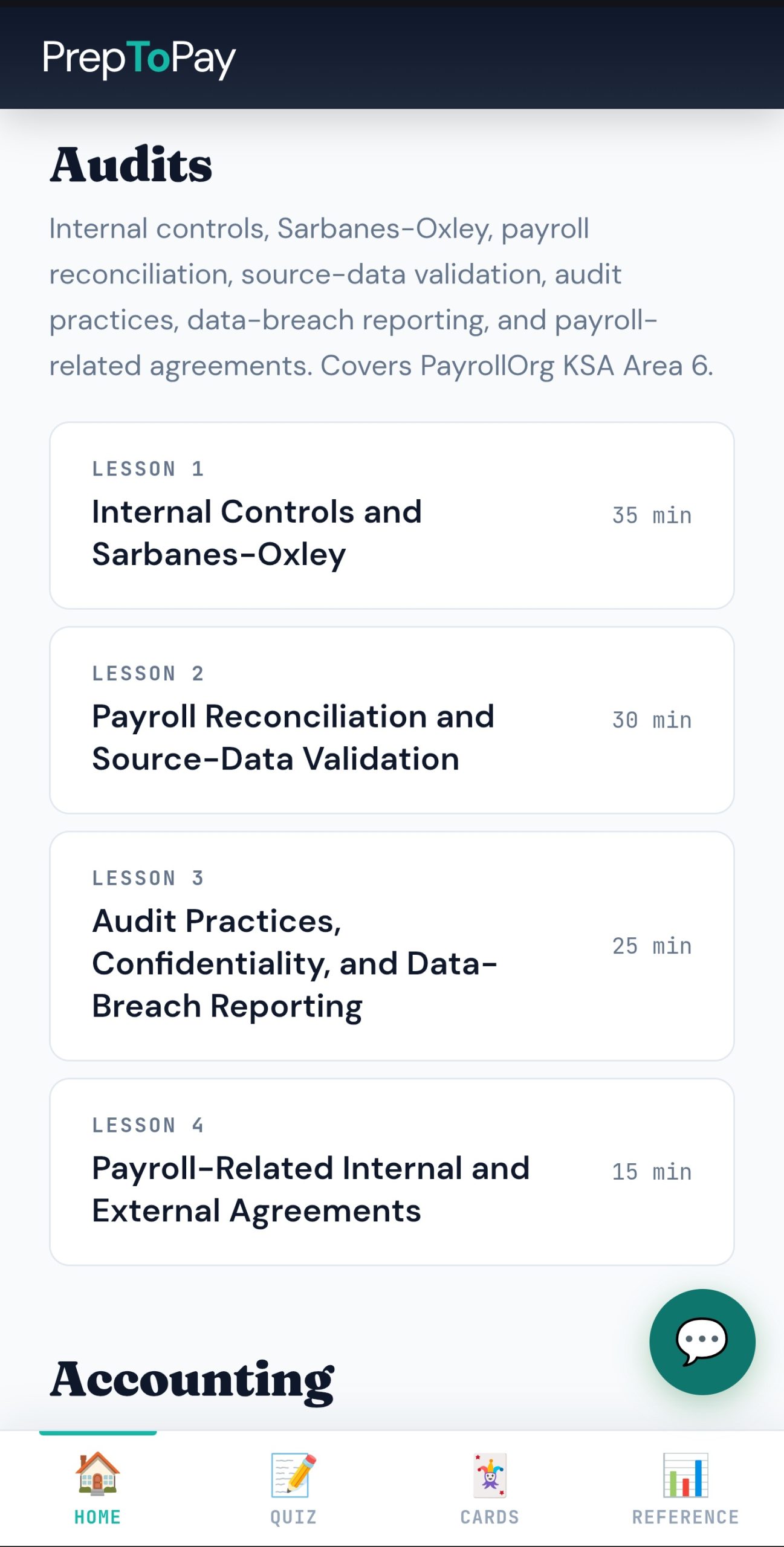 Domain VI Audits lesson list: internal controls, Sarbanes-Oxley, audit practices, data-breach reporting